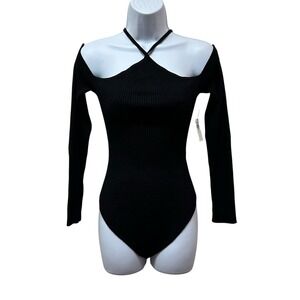 Abercrombie & Fitch Strappy Halter Long Sleeve Knit Sweater Bodysuit M NEW